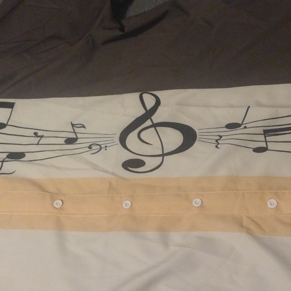Men's Musical Note Print Shirt - Beige and Gray With Peach Strip - Picture 3 of 6
